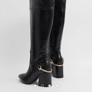 ASOS Black Heeled Boots with Gold Detail